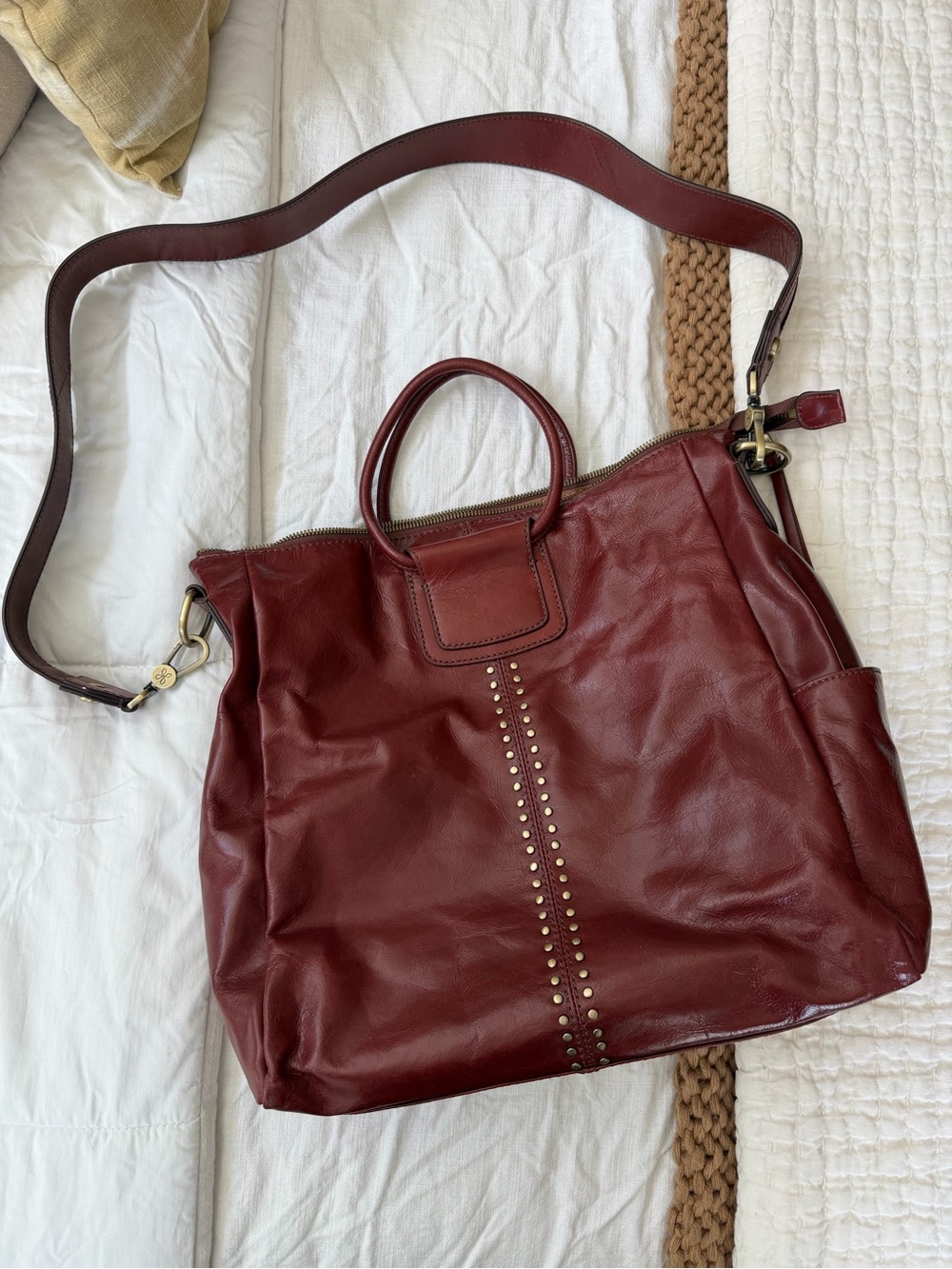 Hobo Sheila Leather Stud-Trim Tote Bag - Burgundy